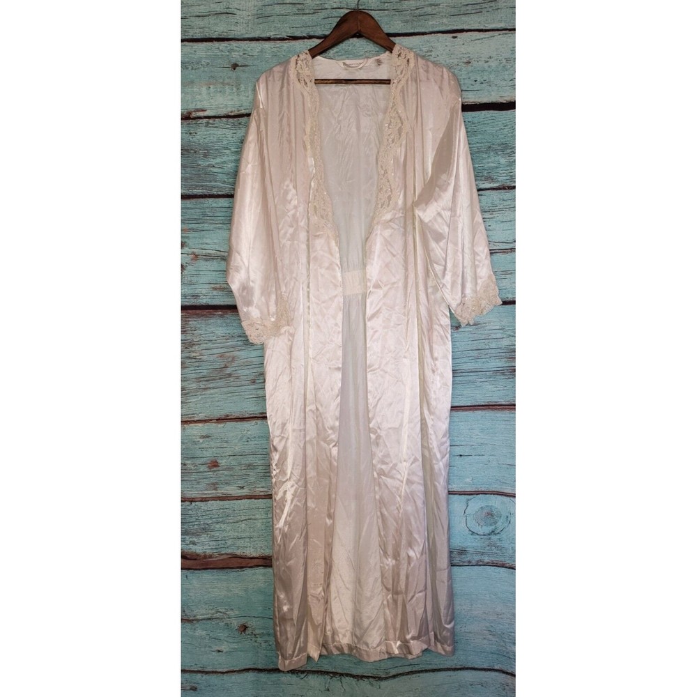 Vintage 90s Victoria's Secret White Ivory Lace Full Length Robe Size Xsmall